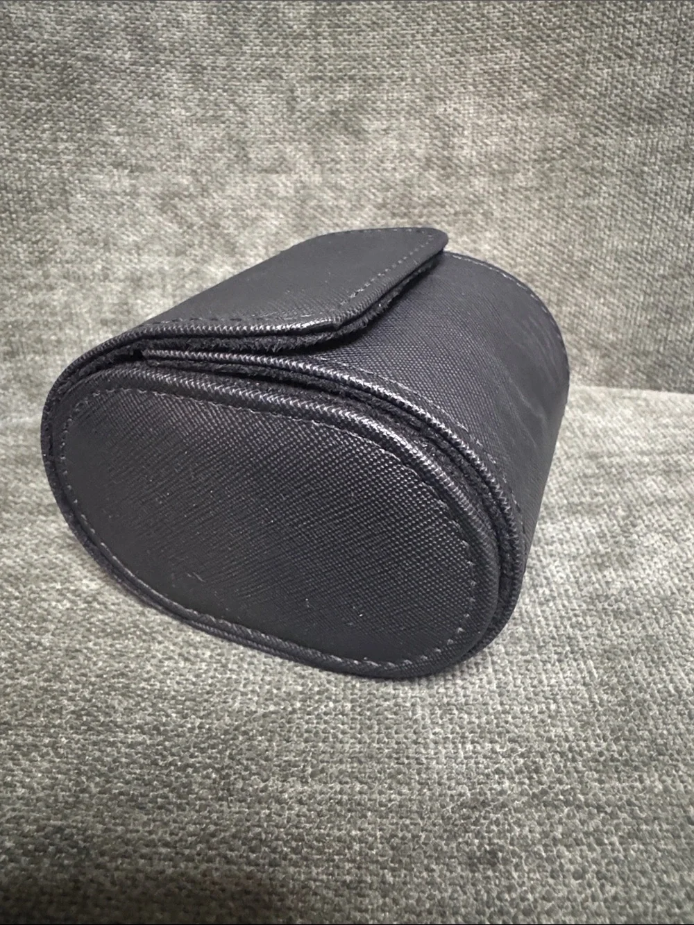 Men's Black Leather Travel Watch Case - Single